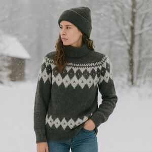 Sadie & Sage Nordic Sweater – Charcoal, Light Gray & White ,Womens Large